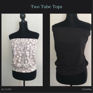 Tube top black solid and tan and white print